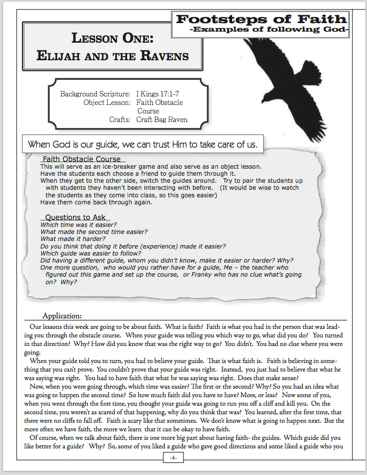 Footsteps of Faith VBS curriculum lesson sample