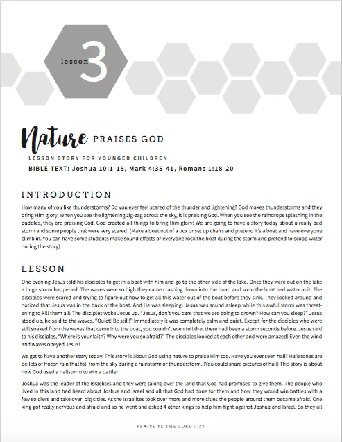 Praise Ye the Lord VBS curriculum lesson sample