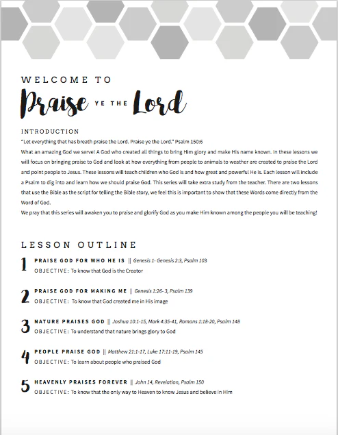 Praise Ye the Lord VBS curriculum lesson sample