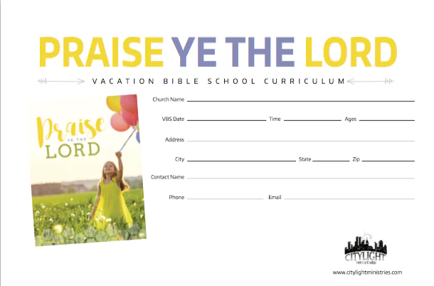 Praise Ye the Lord VBS curriculum poster and invitation