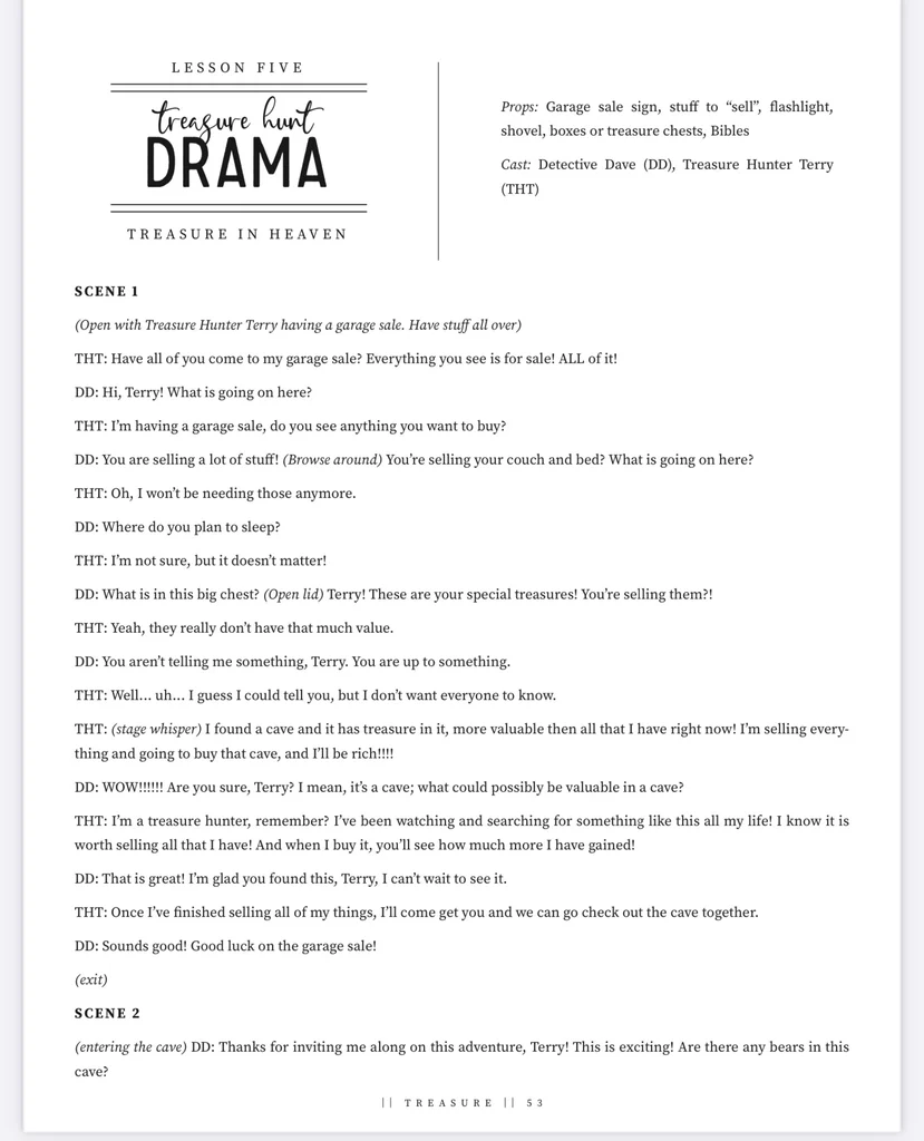 Treasure VBS Curriculum drama sample